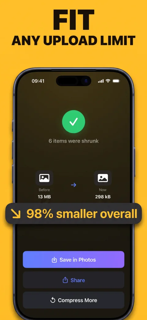 Shrink results screen with before and after file sizes