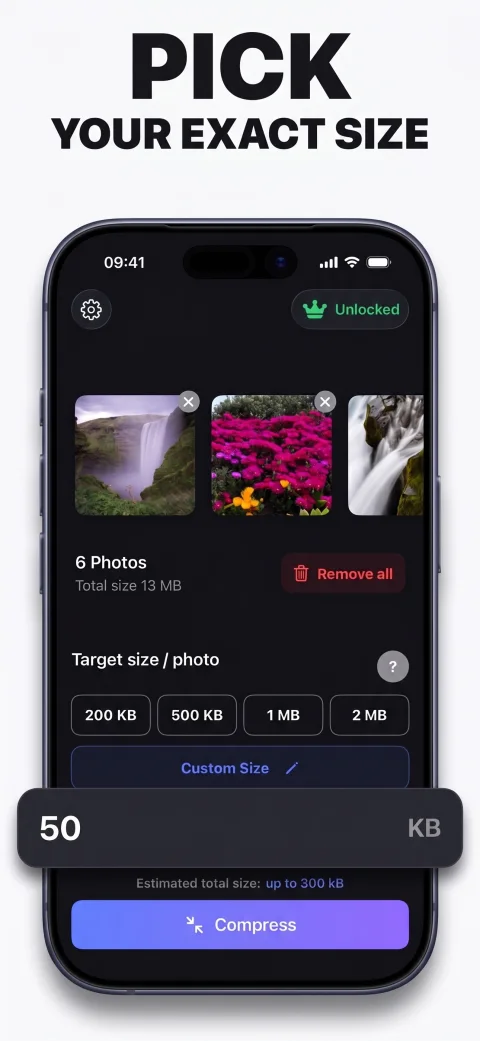 Choose a maximum photo size in Shrink