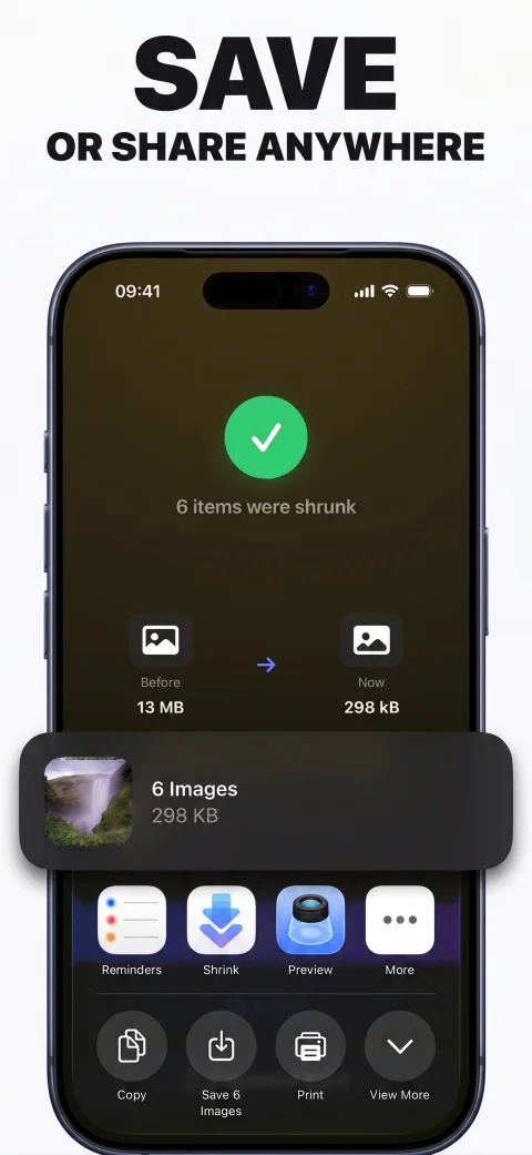 Shrink save and share controls